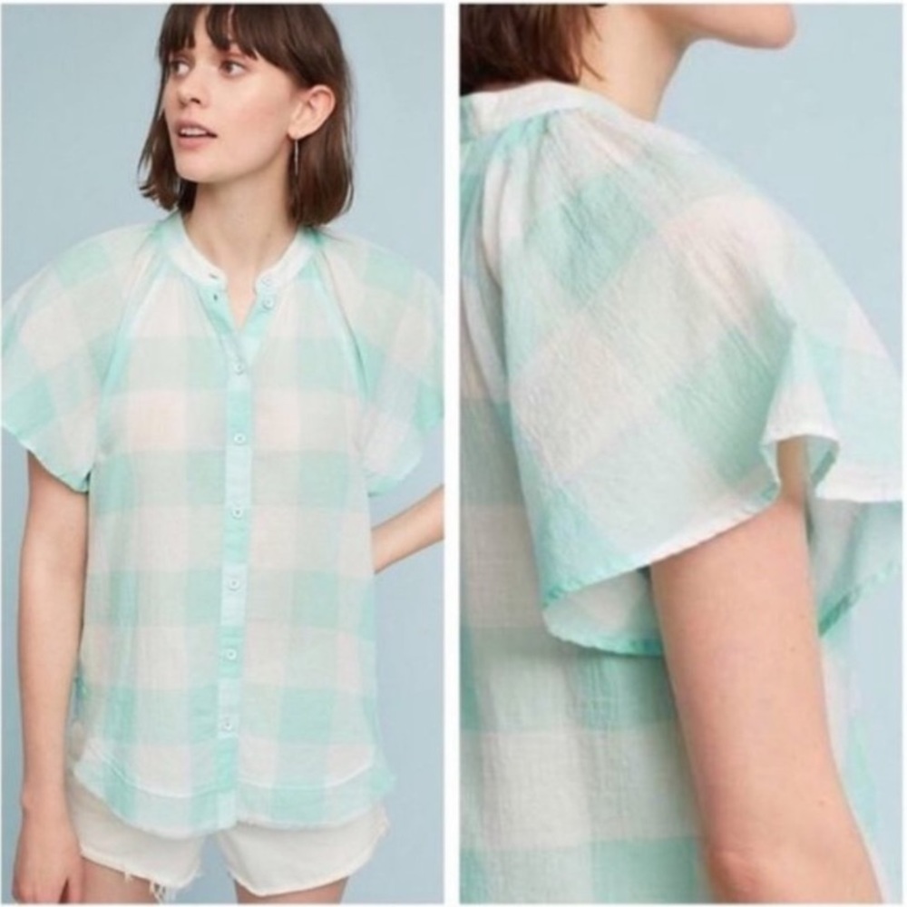 ANTHROPOLOGIE MAEVE Short Sleeve Button Down Top Mint XS